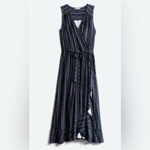 Loveappella Navy and White Sleeveless Wrap Dress